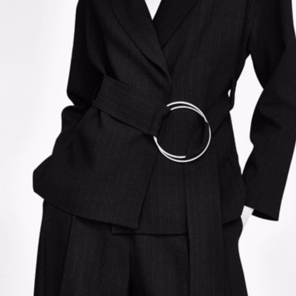 Zara Woman Studio Belted Pinstripe Blazer - Picture 5 of 7